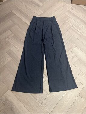 Wide Leg High-Waist Trousers - dark blue
